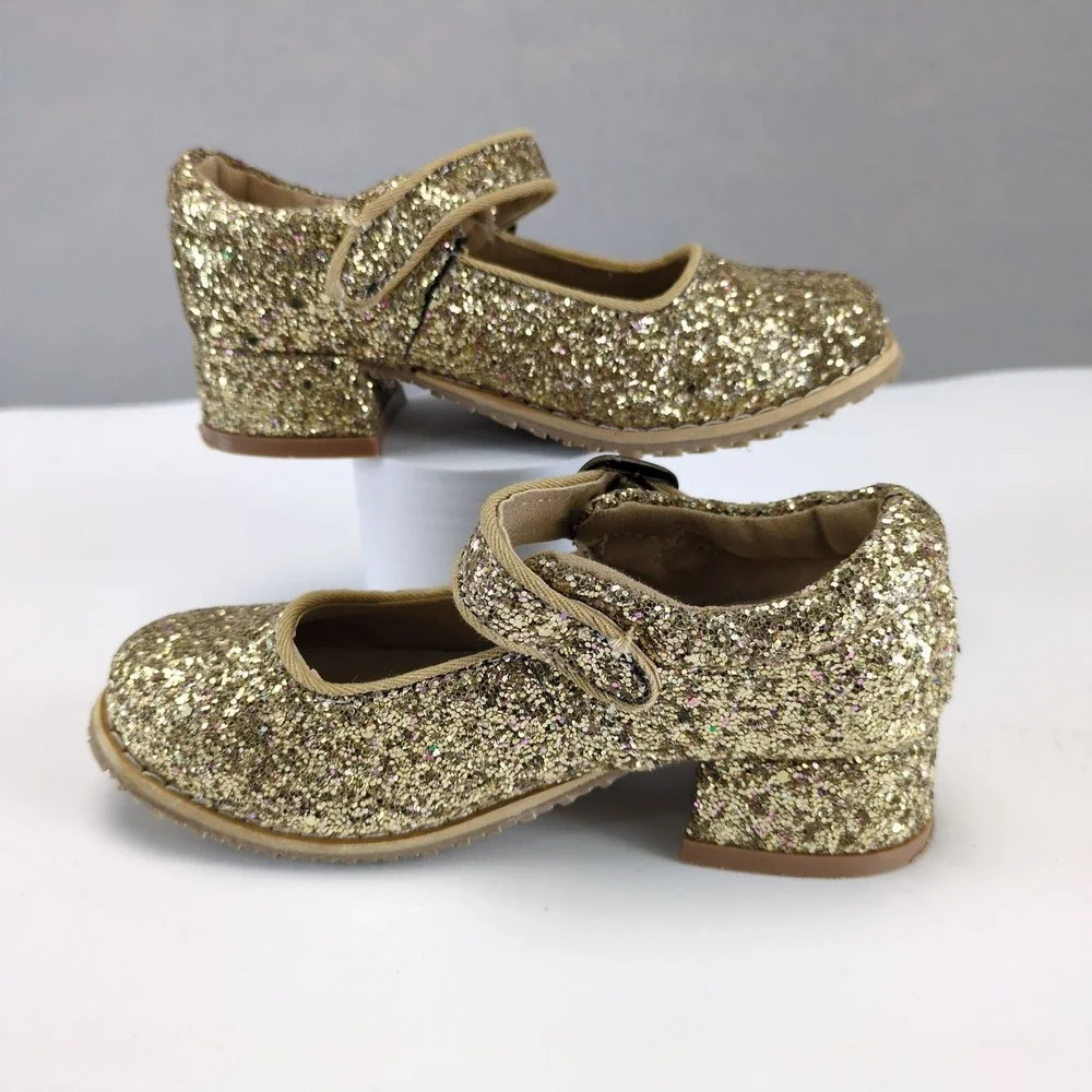 Konges Slojd Minnie Coeur Gold Glitter Mary Jane Shoes Little Girls US 8.5-9.5